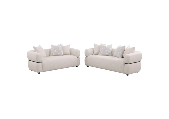 508961-S2 Jeanette 2-piece Fabric Upholstered Round Arm Sofa Set Beige