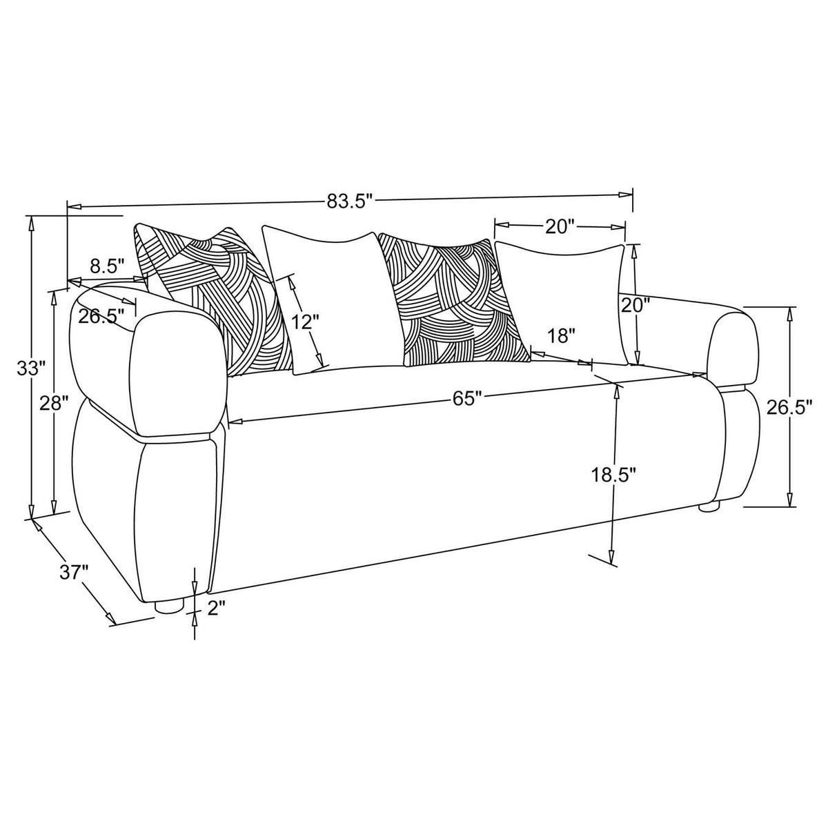 508961-S2 Jeanette 2-piece Fabric Upholstered Round Arm Sofa Set Beige