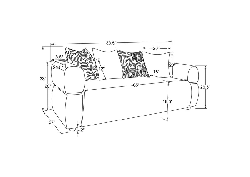 508961-S2 Jeanette 2-piece Fabric Upholstered Round Arm Sofa Set Beige