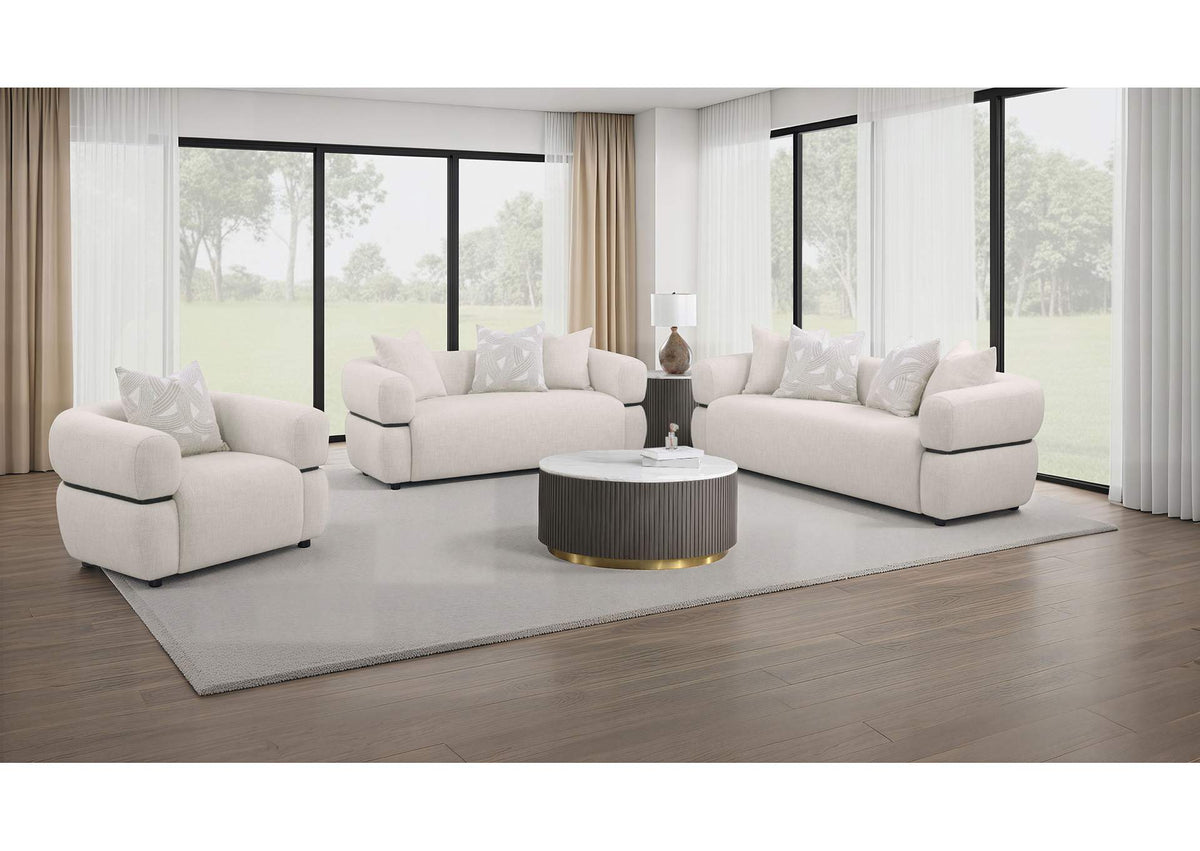 508961-S3 Jeanette 3-piece Fabric Upholstered Round Arm Sofa Set Beige