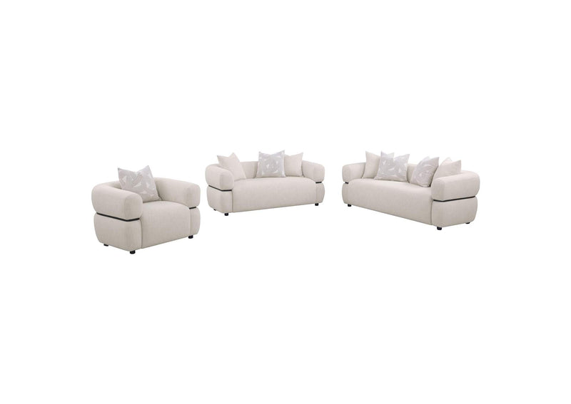 508961-S3 Jeanette 3-piece Fabric Upholstered Round Arm Sofa Set Beige