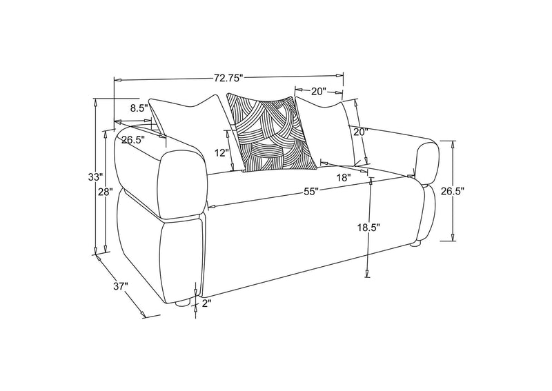 508961-S3 Jeanette 3-piece Fabric Upholstered Round Arm Sofa Set Beige
