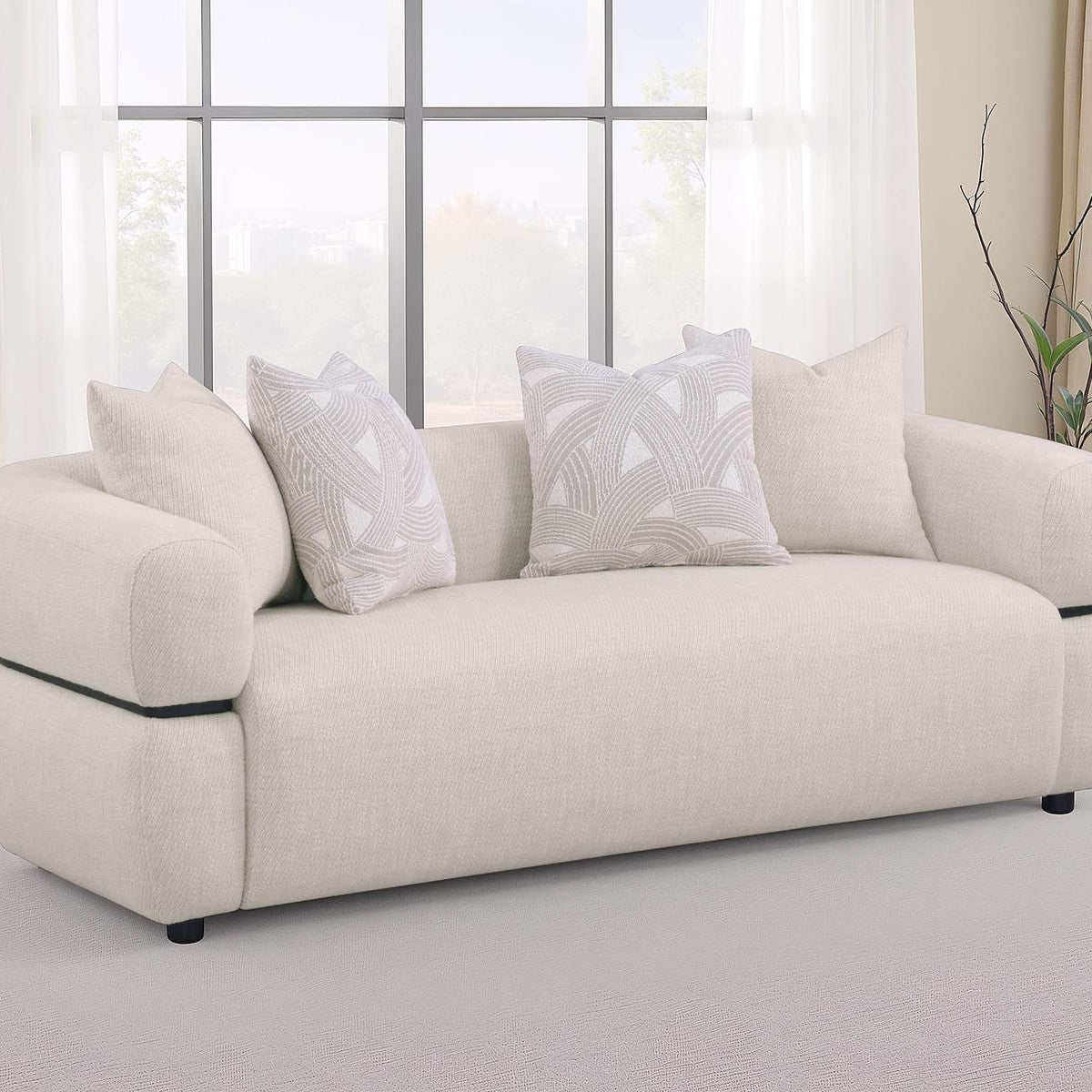 508961 Jeanette 84-inch Fabric Upholstered Round Arm Sofa Beige