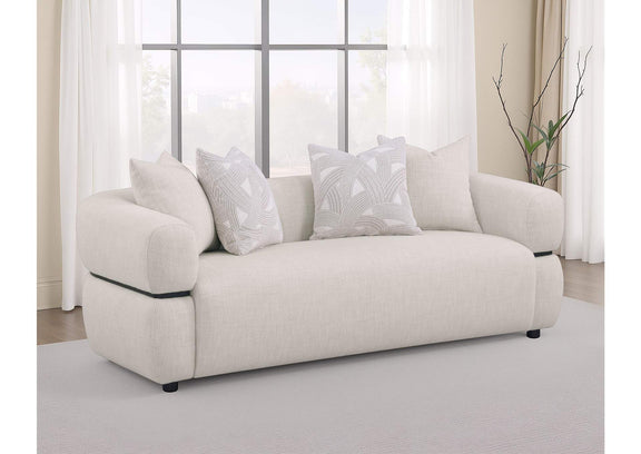 508961 Jeanette 84-inch Fabric Upholstered Round Arm Sofa Beige