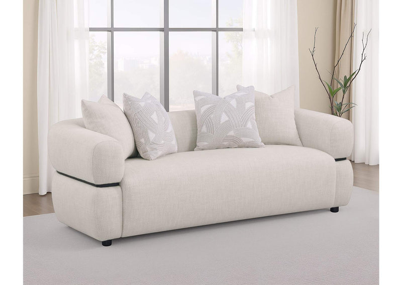 508961 Jeanette 84-inch Fabric Upholstered Round Arm Sofa Beige