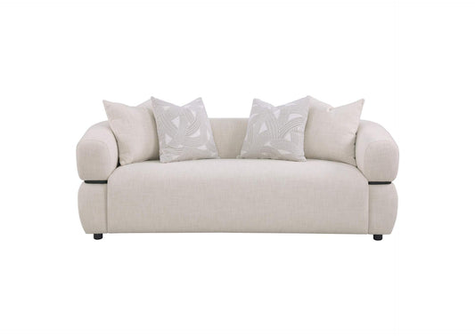 508961 Jeanette 84-inch Fabric Upholstered Round Arm Sofa Beige