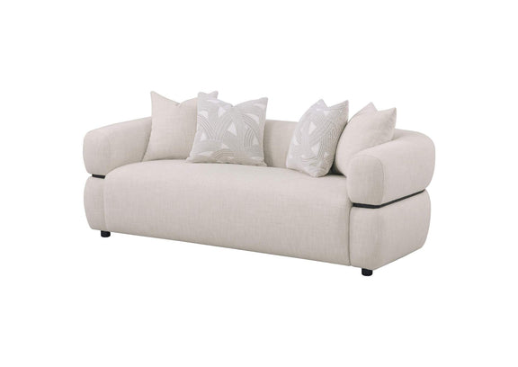 508961 Jeanette 84-inch Fabric Upholstered Round Arm Sofa Beige