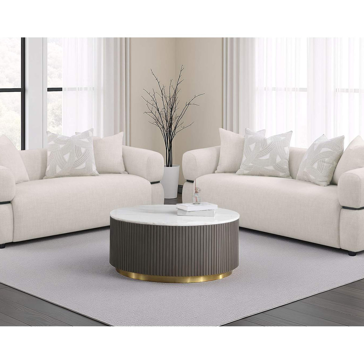 508961 Jeanette 84-inch Fabric Upholstered Round Arm Sofa Beige