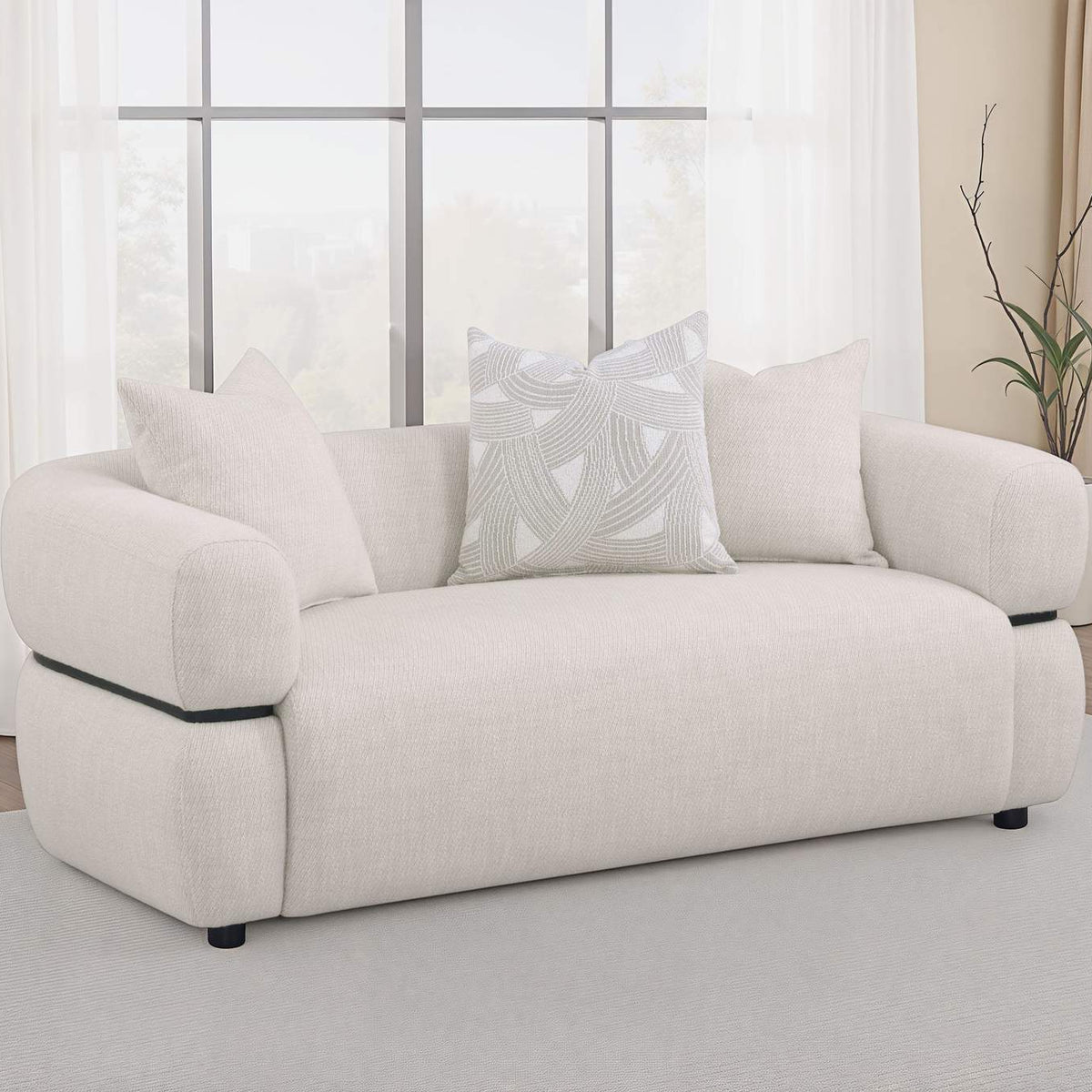 508962 Jeanette 73-inch Fabric Upholstered Round Arm Loveseat Beige