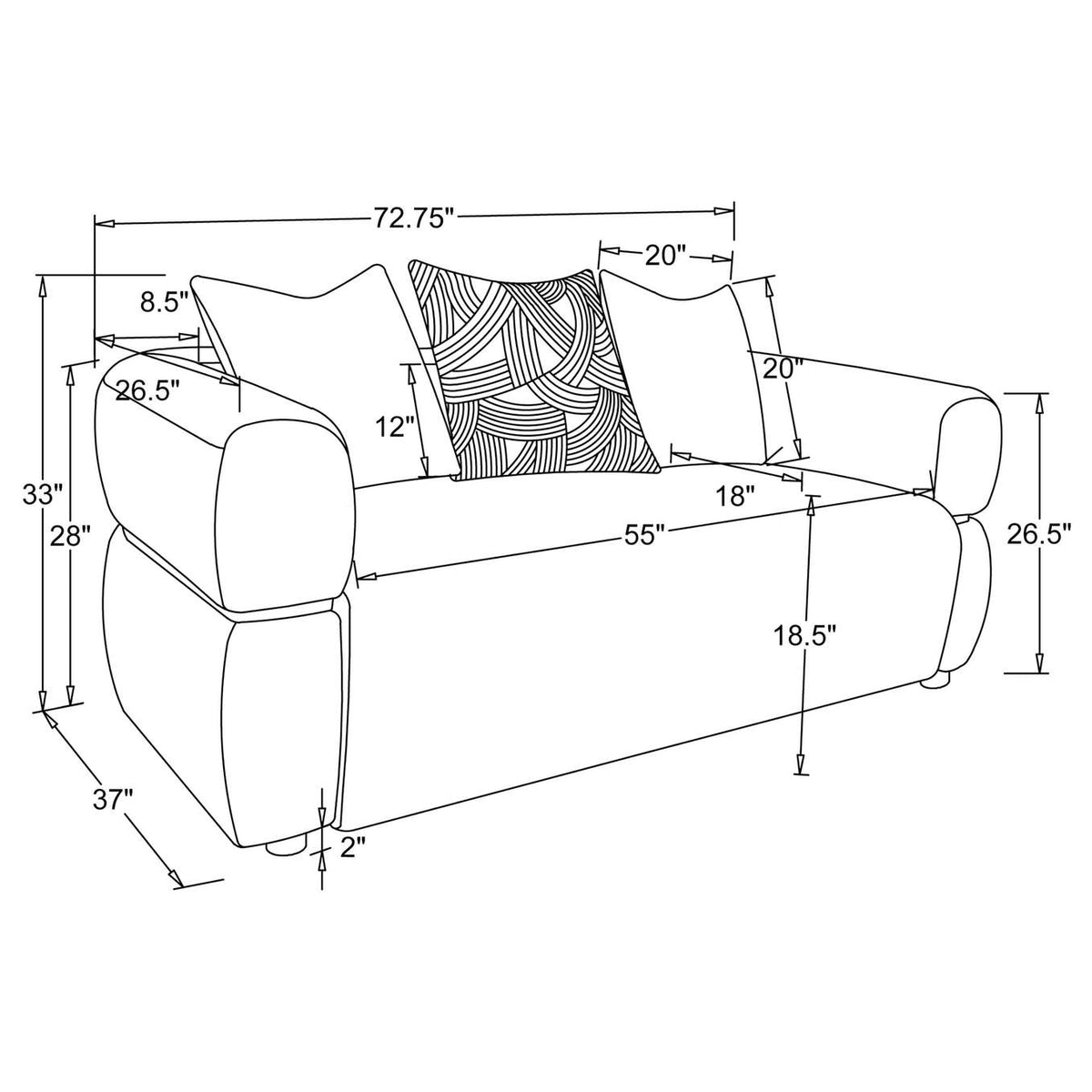 508962 Jeanette 73-inch Fabric Upholstered Round Arm Loveseat Beige