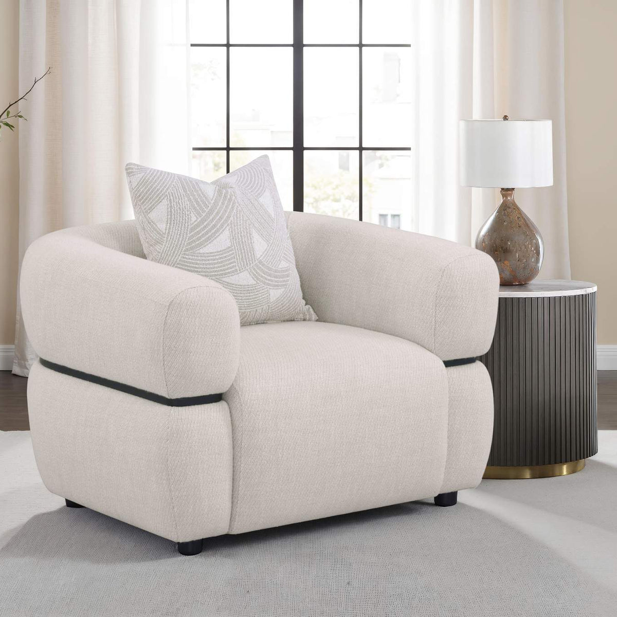 508963 Jeanette Fabric Upholstered Round Arm Accent Chair Beige