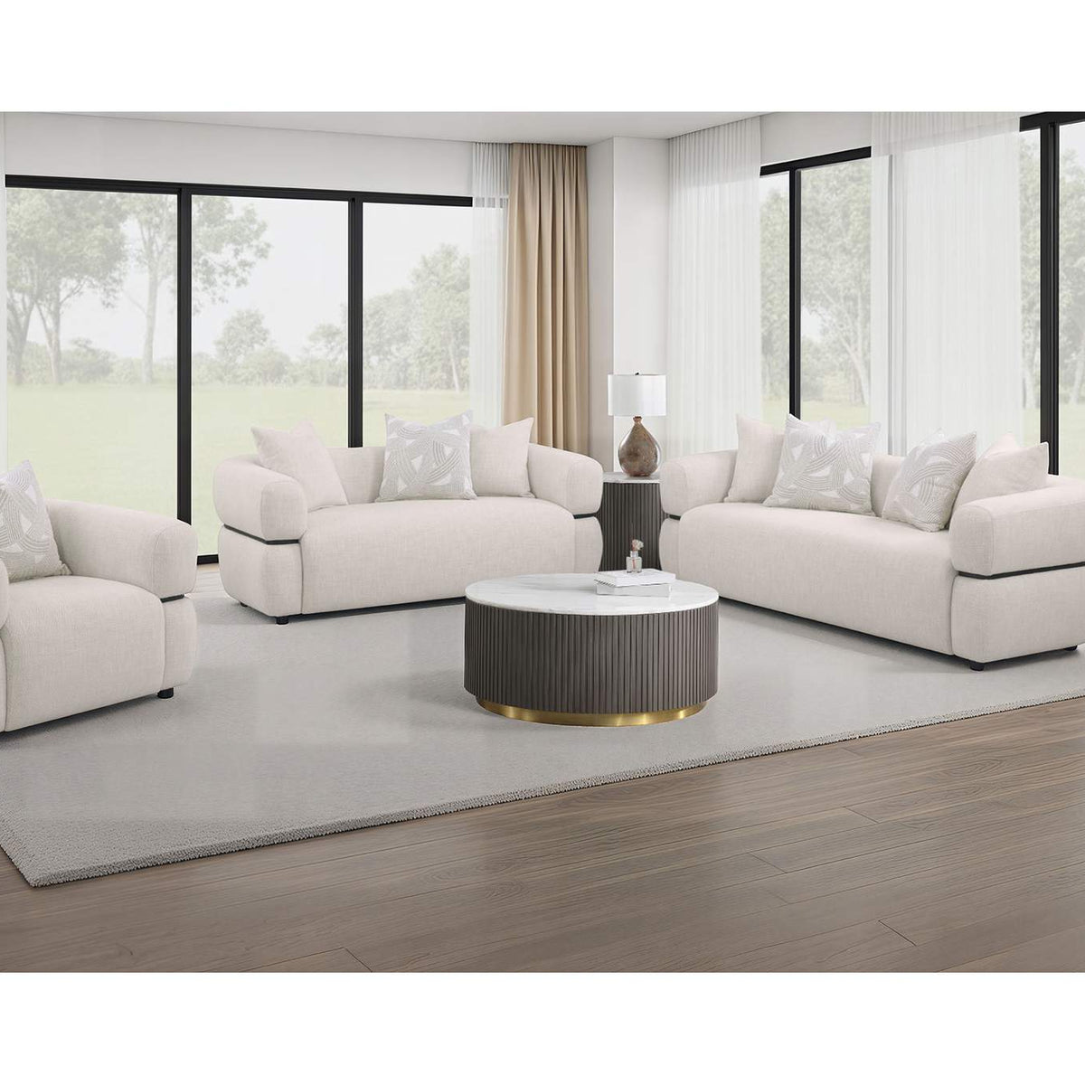 508963 Jeanette Fabric Upholstered Round Arm Accent Chair Beige