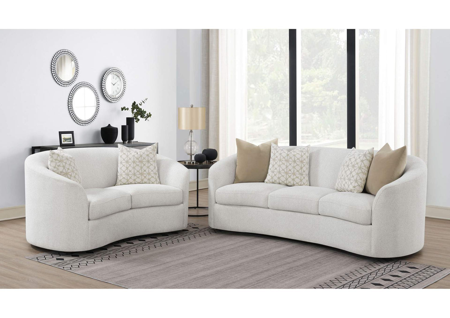 Rainn 2-piece Boucle Upholstered Sloped Arm Sofa Set Latte