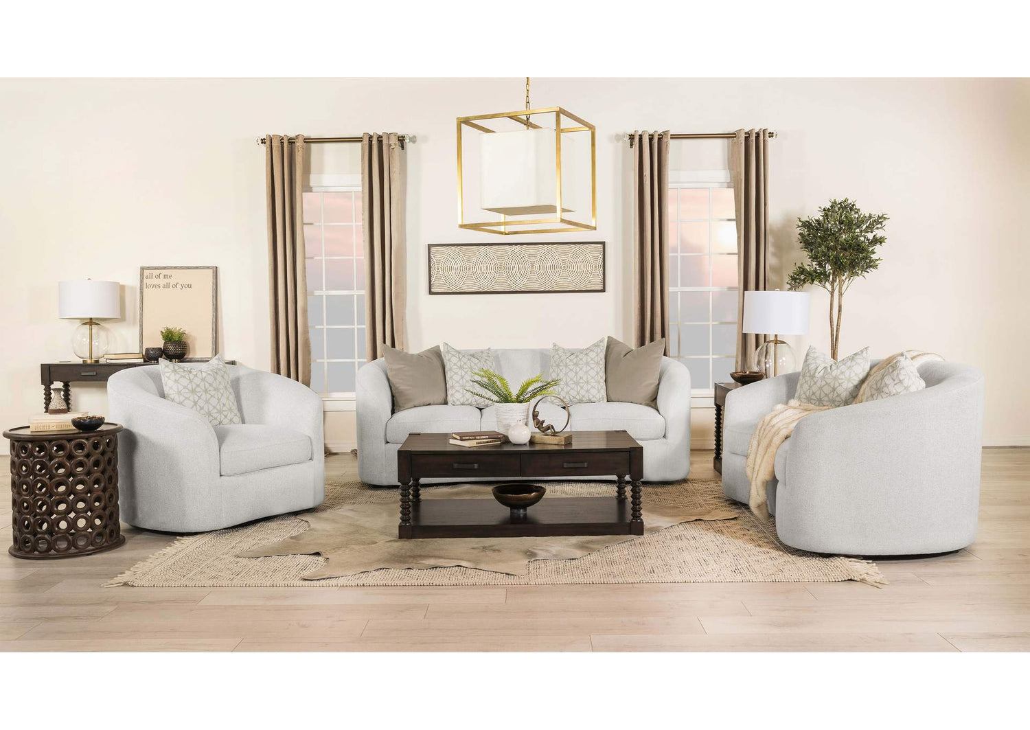 Rainn 3-piece Boucle Upholstered Sloped Arm Sofa Set Latte