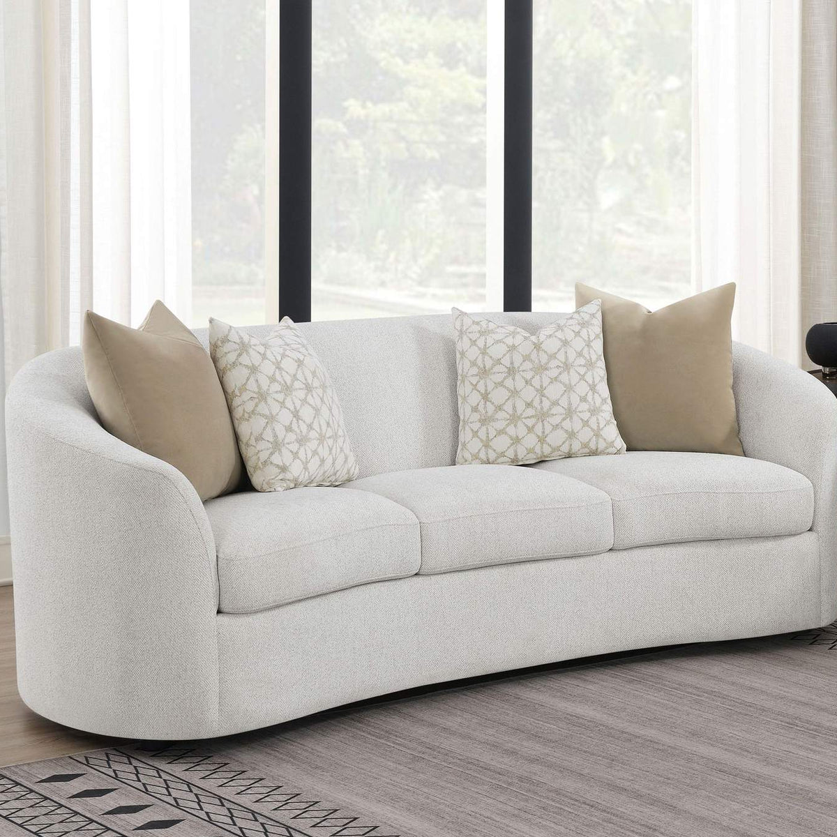 509171 Rainn Boucle Upholstered Sloped Arm Sofa Latte