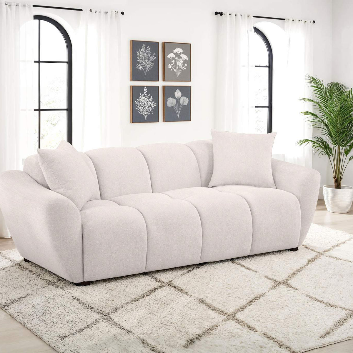 509301 Destino Chenille Upholstered Splayed Arm Sofa Greige