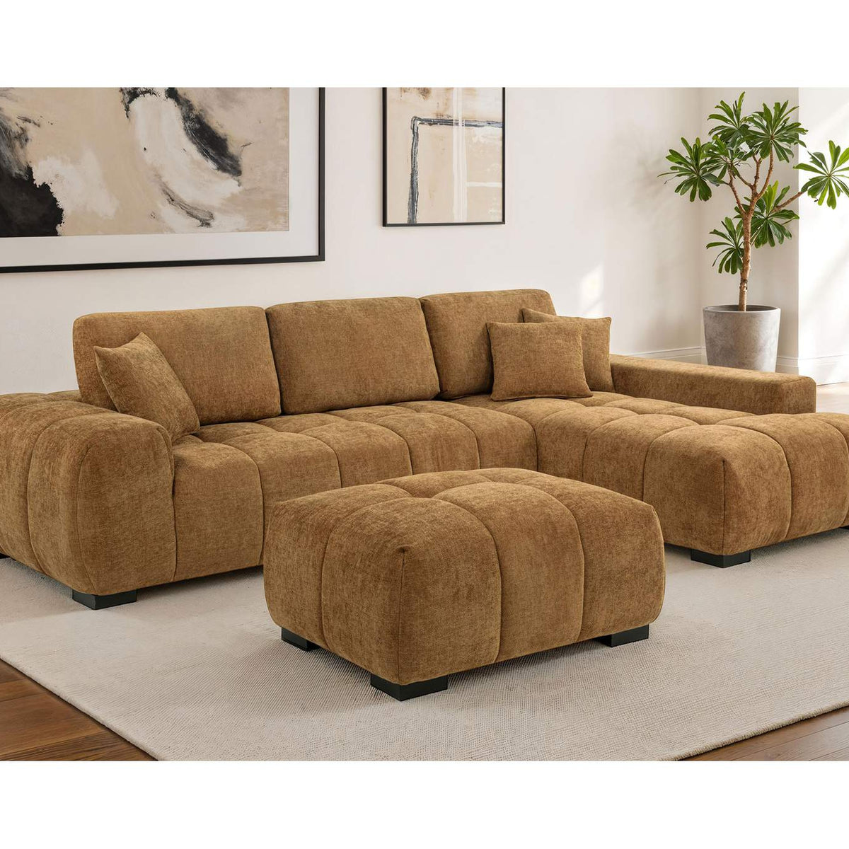 509340 Octavia Upholstered Sectional Chaise Sofa Amber