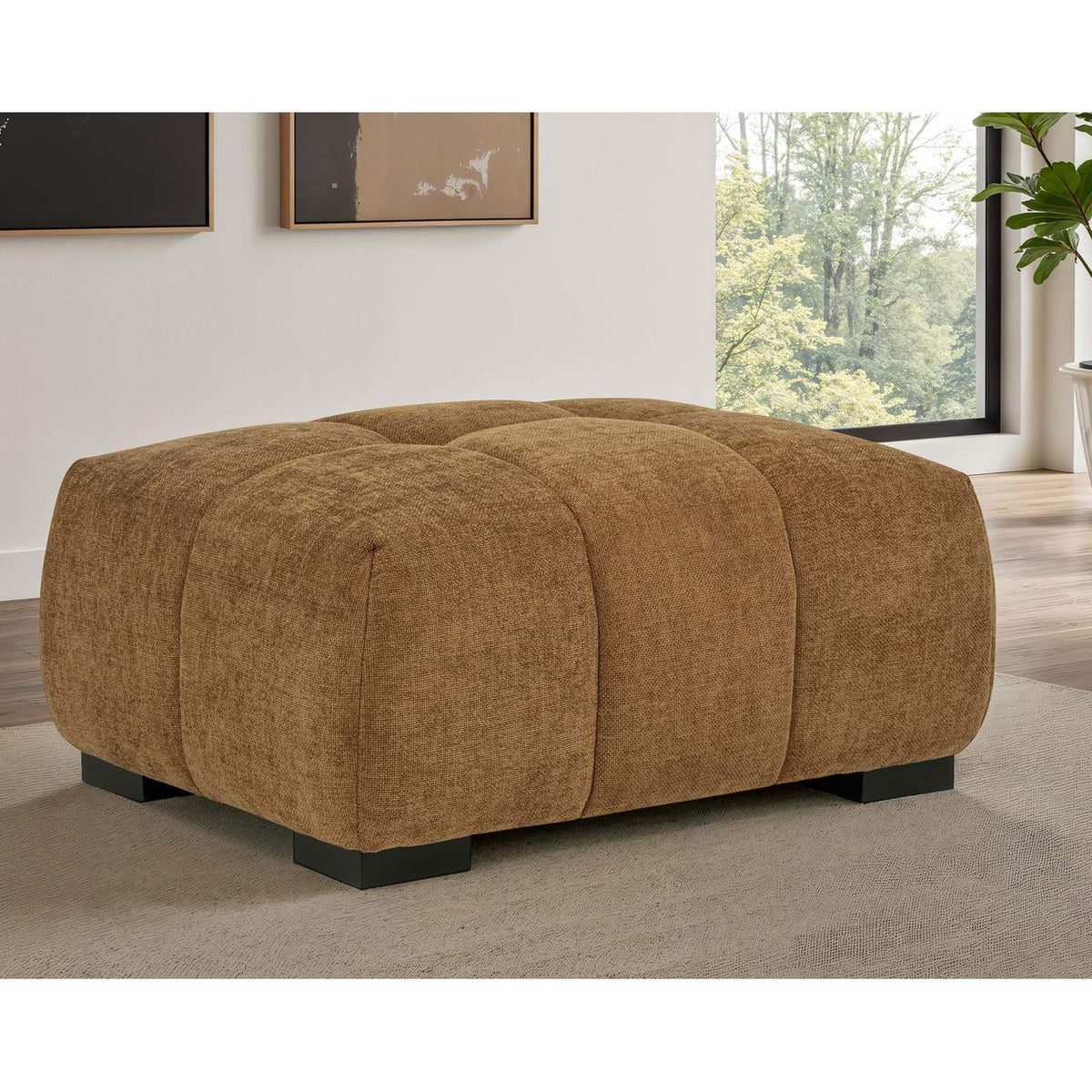509344 Octavia Upholstered Rectangular Ottoman Amber