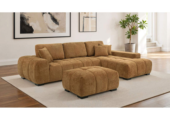 509344 Octavia Upholstered Rectangular Ottoman Amber