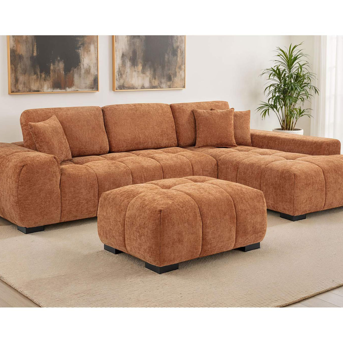 509350 Octavia Upholstered Sectional Chaise Sofa Orange