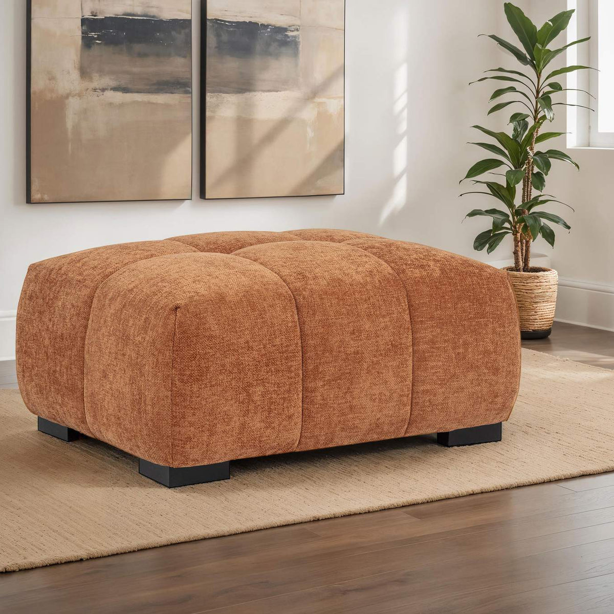 509354 Octavia Upholstered Rectangular Ottoman Orange