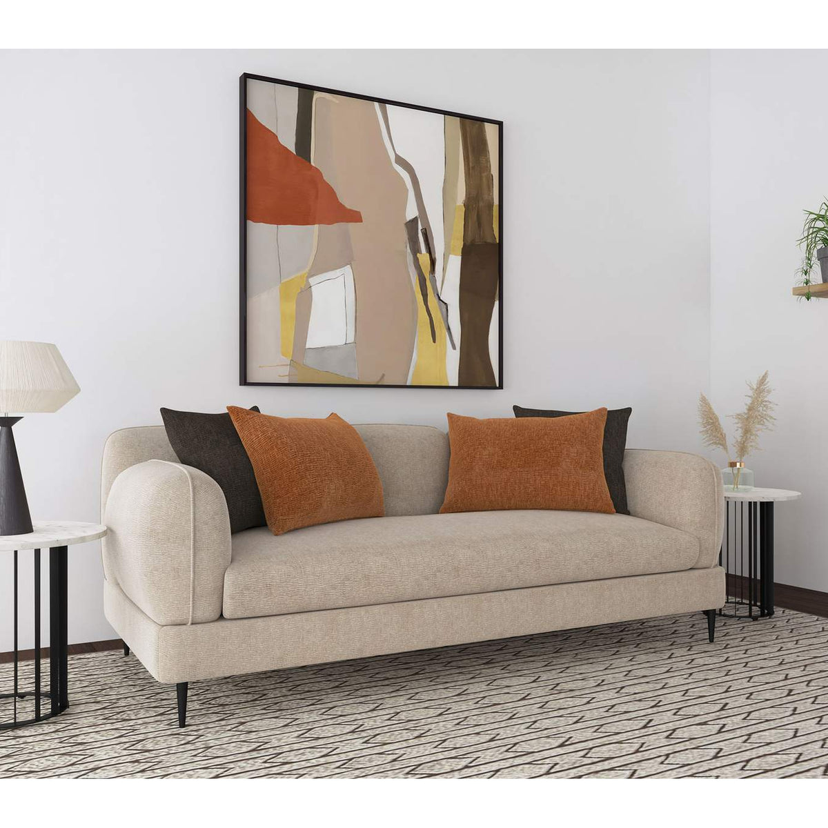 509411 Jade Chenille Upholstered Sculpted Track Arm Sofa Latte