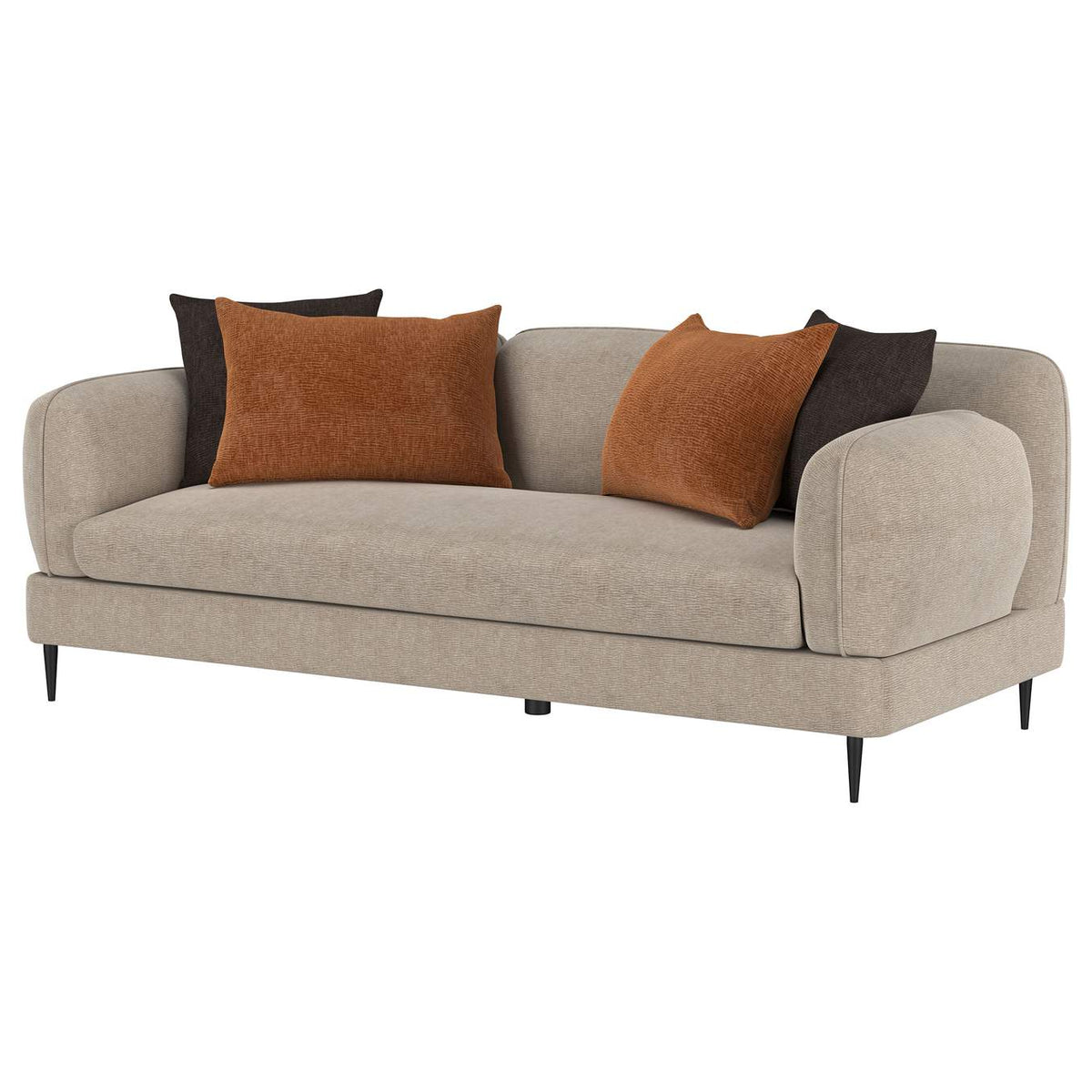 509411 Jade Chenille Upholstered Sculpted Track Arm Sofa Latte