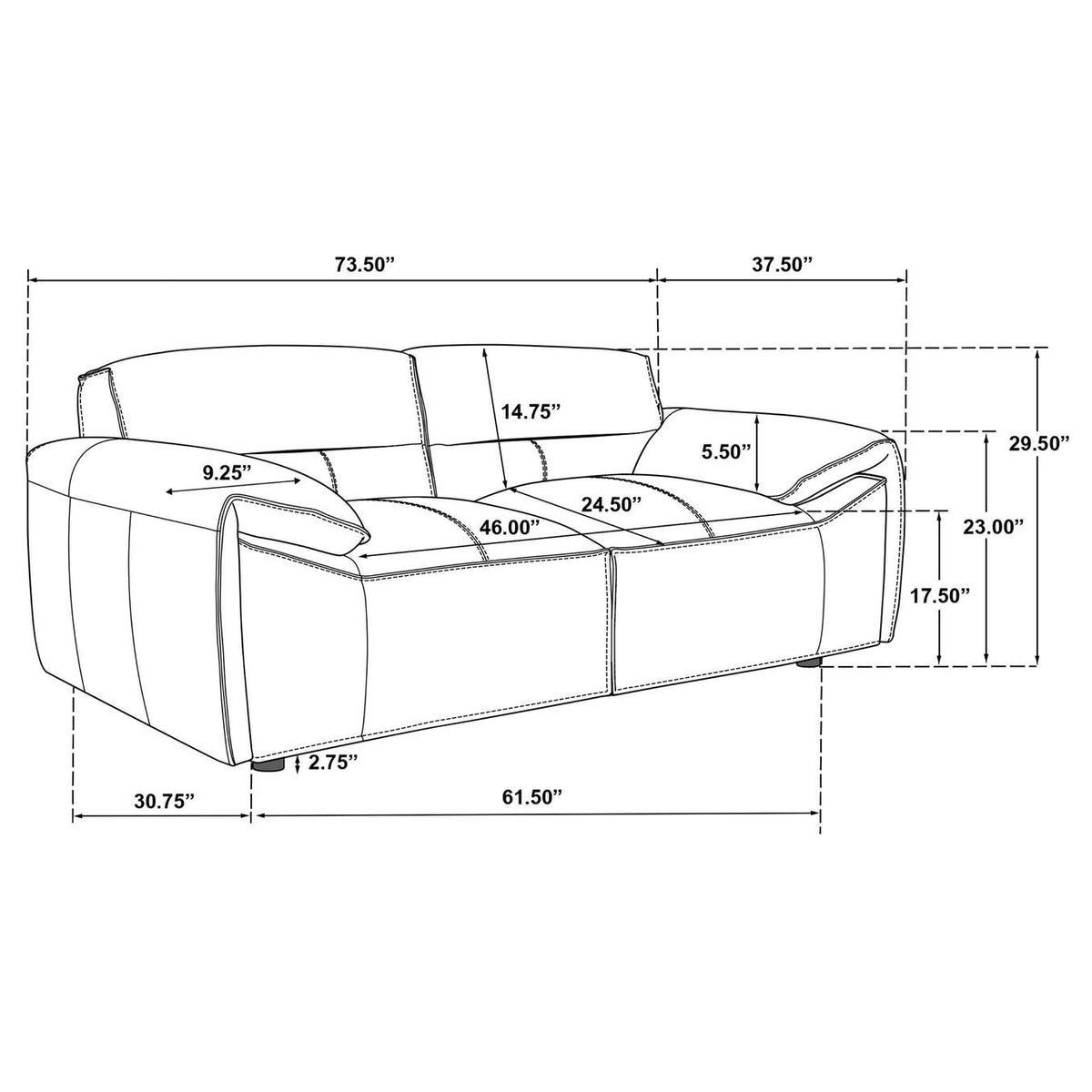 509505 Buxton Top Grain Leather Upholstered Loveseat Graphite