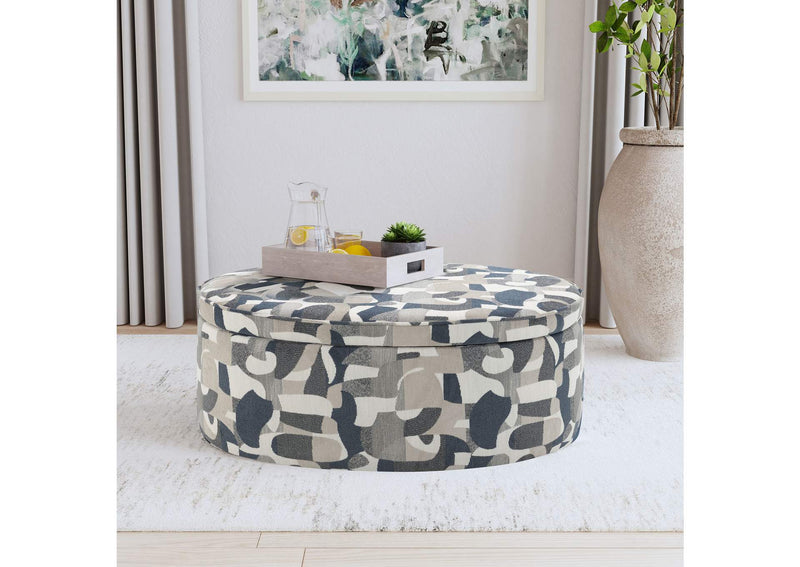 509674 Tomkins Oval Upholstered Storage Ottoman Indigo Blue
