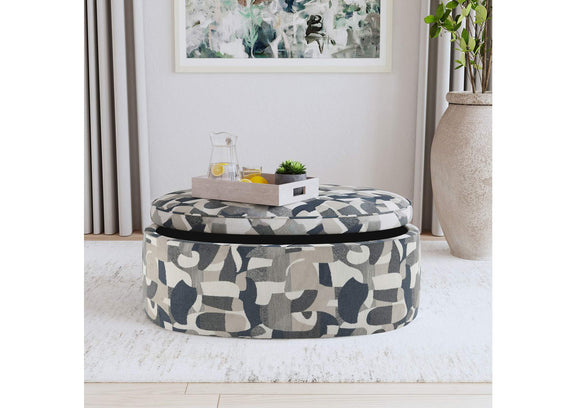 509674 Tomkins Oval Upholstered Storage Ottoman Indigo Blue