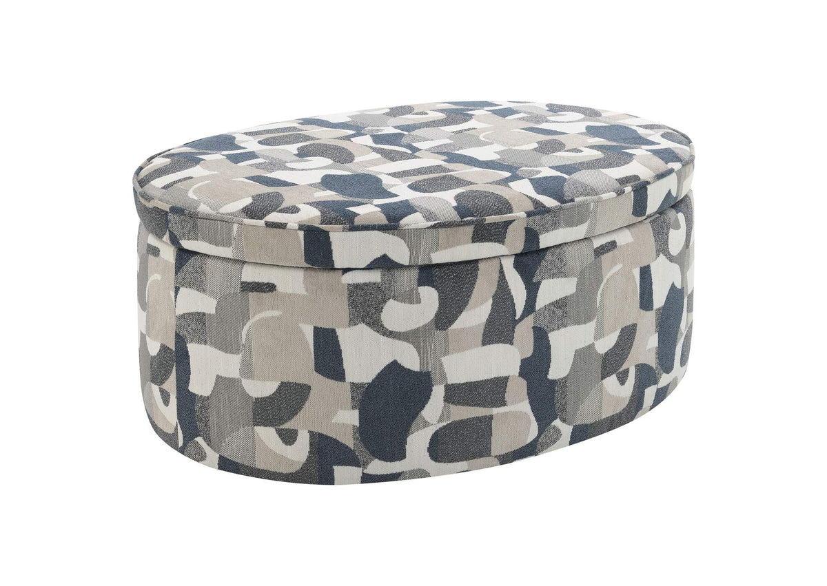 509674 Tomkins Oval Upholstered Storage Ottoman Indigo Blue