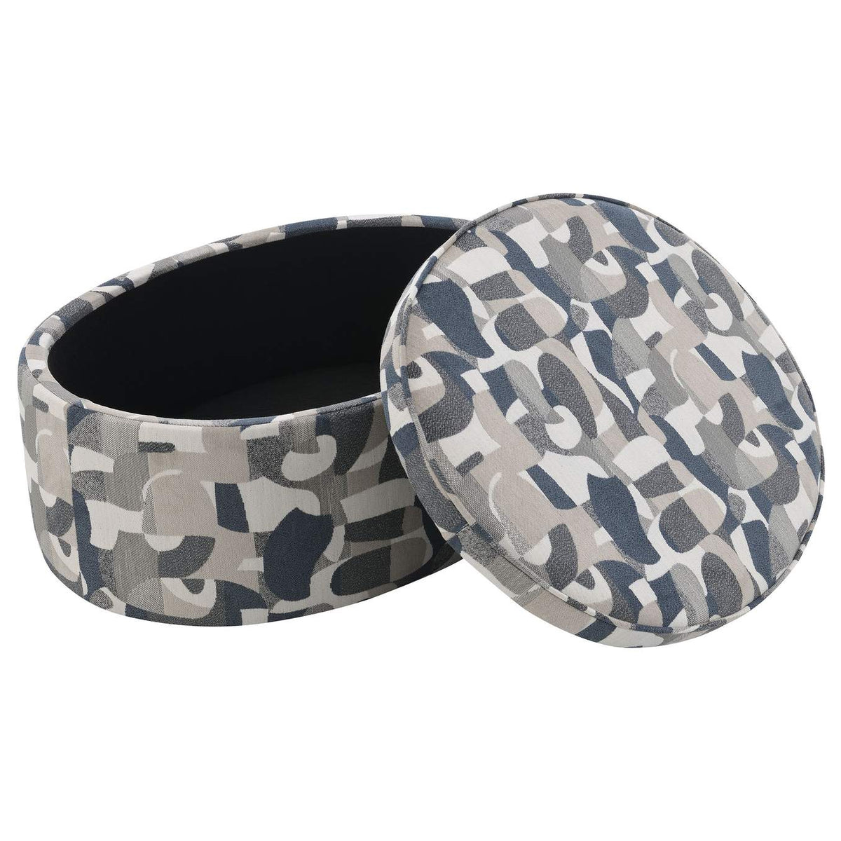 509674 Tomkins Oval Upholstered Storage Ottoman Indigo Blue