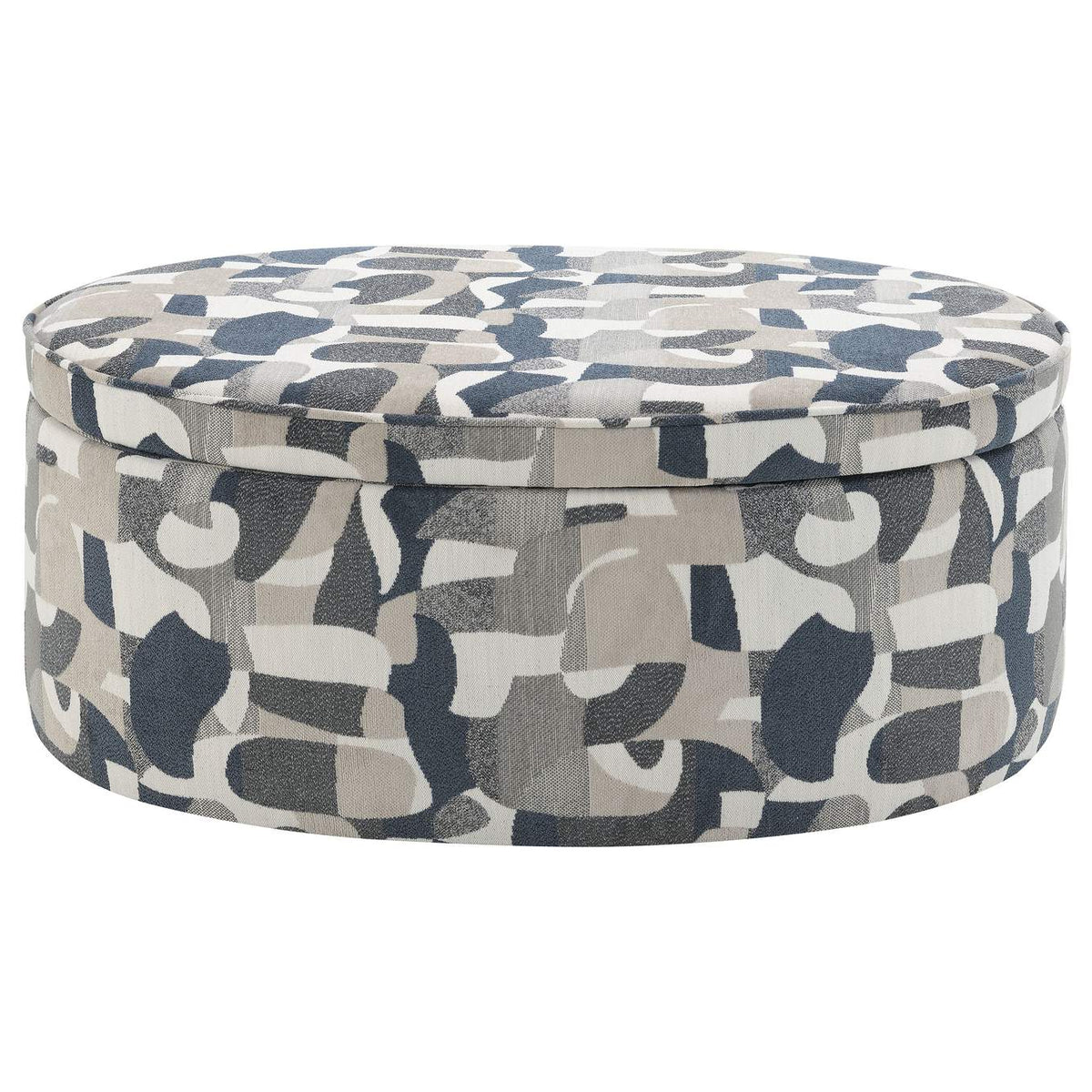 509674 Tomkins Oval Upholstered Storage Ottoman Indigo Blue
