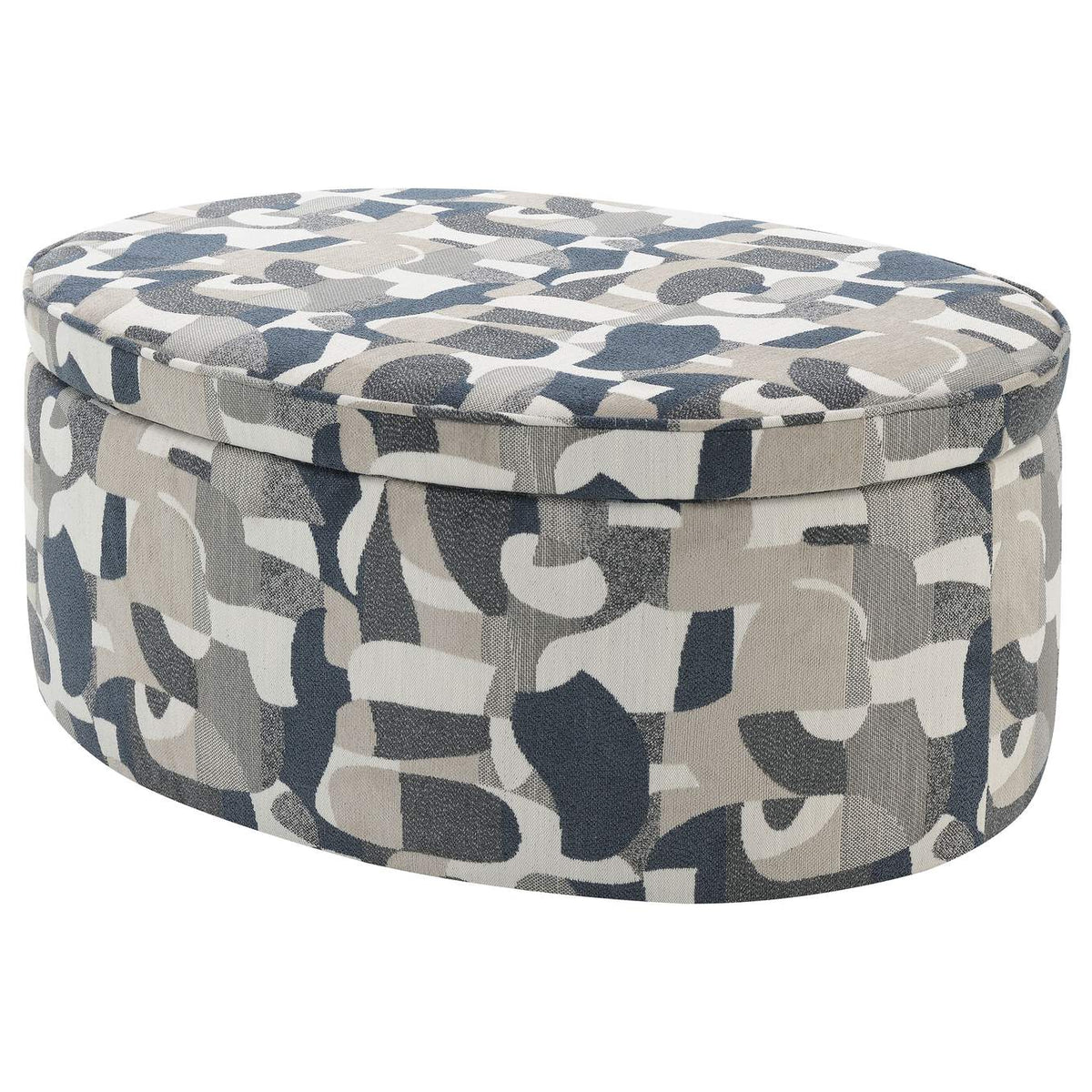 509674 Tomkins Oval Upholstered Storage Ottoman Indigo Blue
