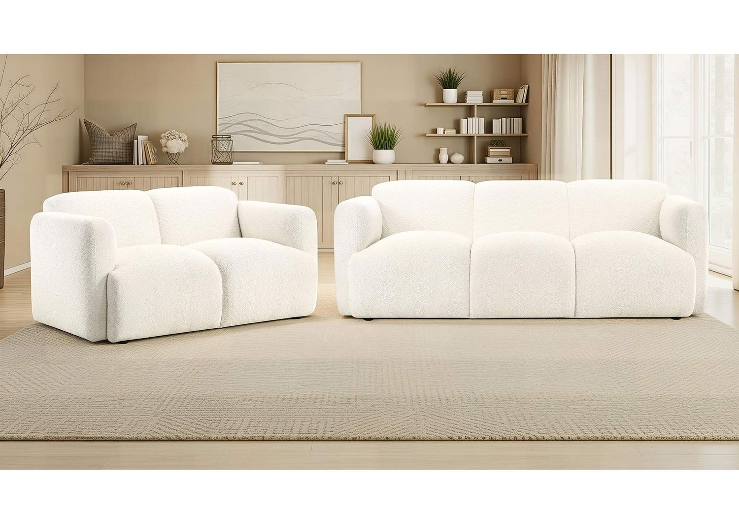 509811-S2 Dorset 2-piece Upholstered Round Track Arm Sofa Set White