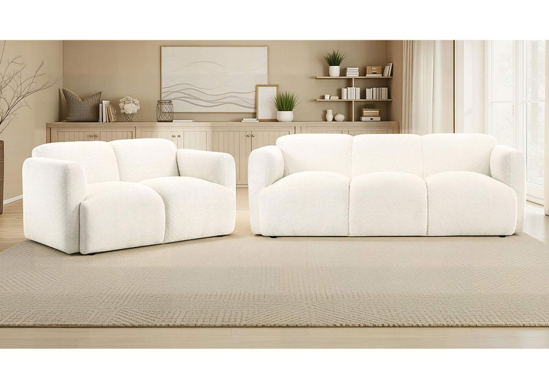 509811-S2 Dorset 2-piece Upholstered Round Track Arm Sofa Set White