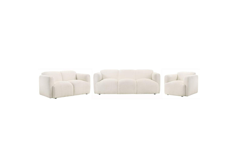 509811-S3 Dorset 3-piece Upholstered Round Track Arm Sofa Set White