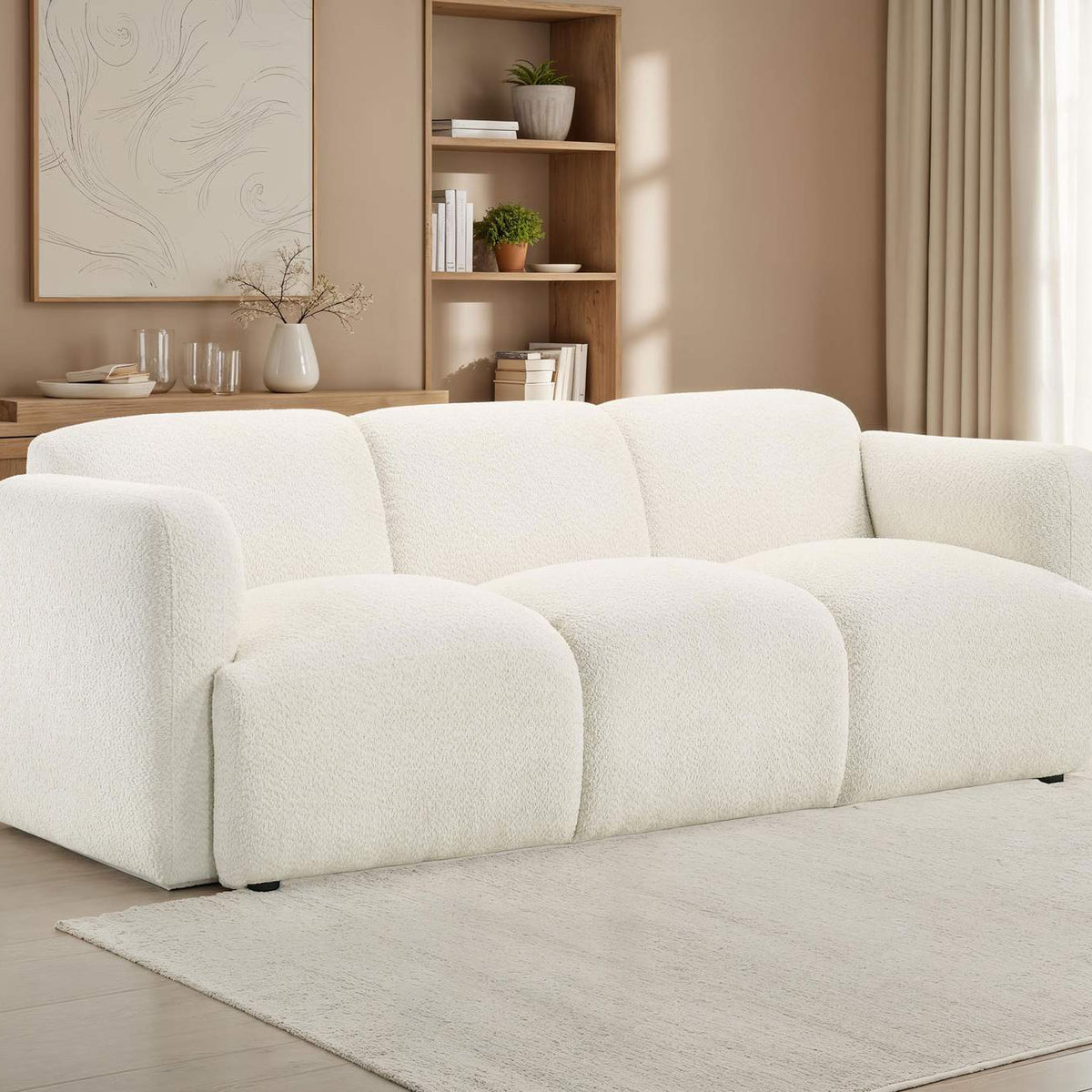 509811 Dorset Fabric Upholstered Round Track Arm Sofa White