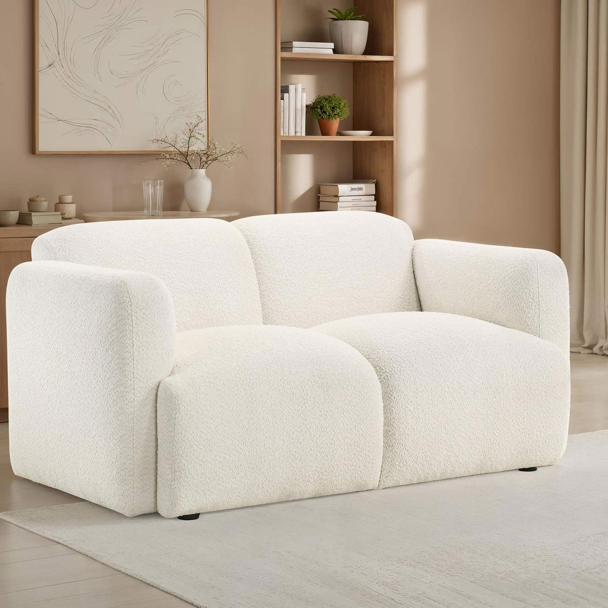 509812 Dorset Fabric Upholstered Round Track Arm Loveseat White