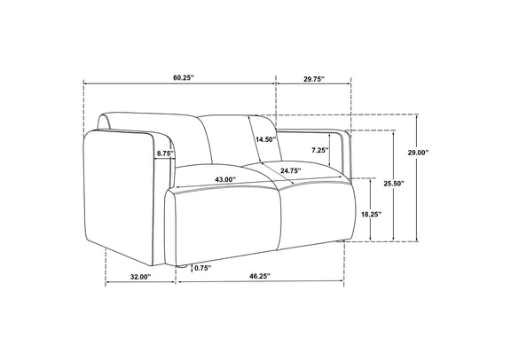 509812 Dorset Fabric Upholstered Round Track Arm Loveseat White