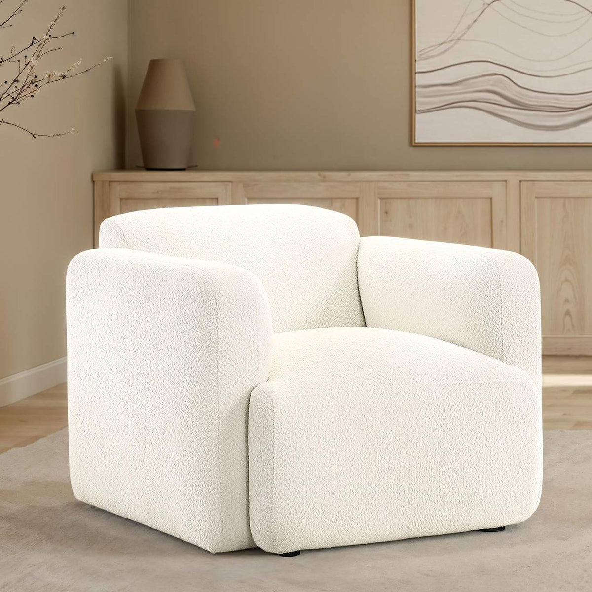 509813 Dorset Fabric Upholstered Round Track Arm Accent Chair White