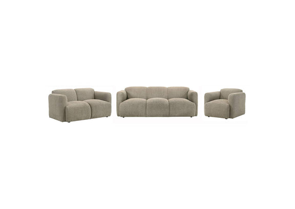 509814-S3 Dorset 3-piece Upholstered Round Track Arm Sofa Set Brown