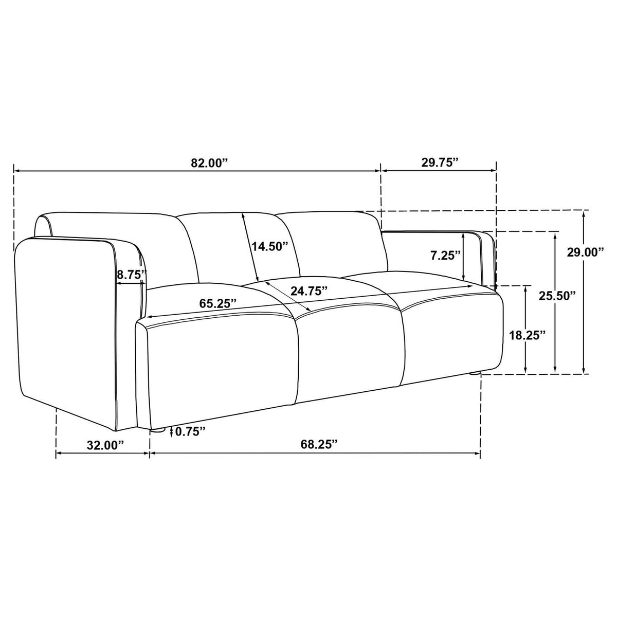 509814-S3 Dorset 3-piece Upholstered Round Track Arm Sofa Set Brown