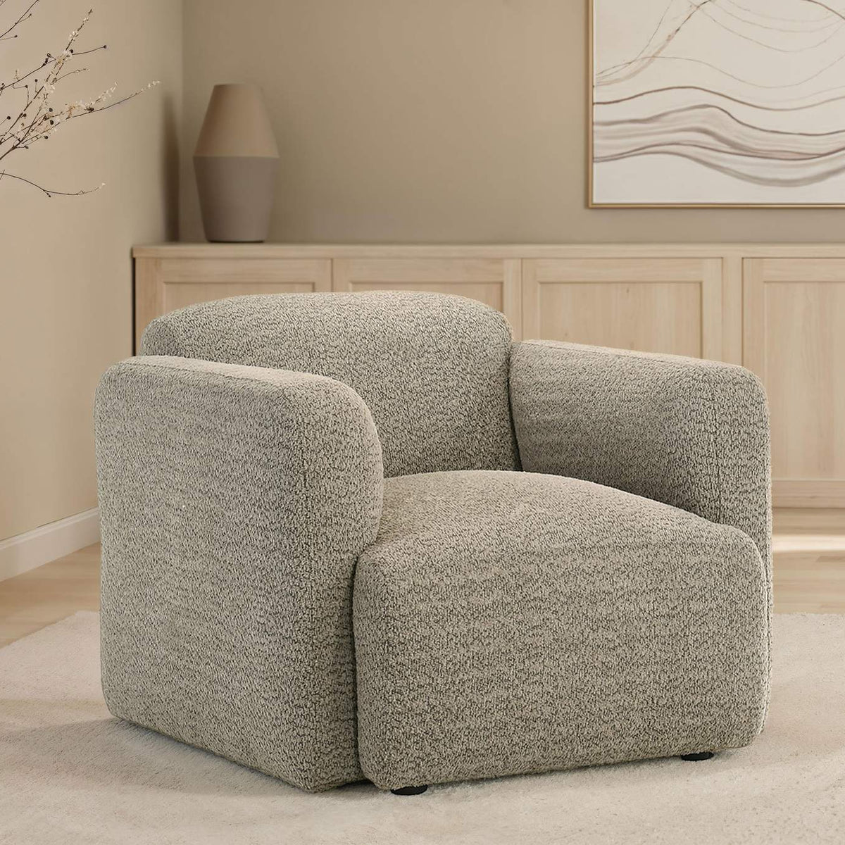 509816 Dorset Fabric Upholstered Round Track Arm Accent Chair Brown