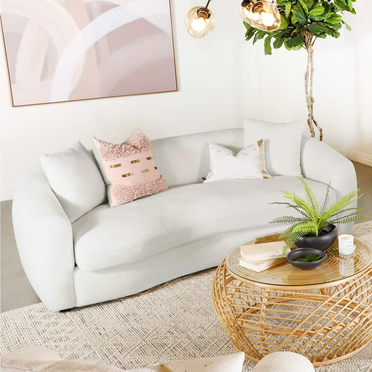 509871 Isabella Faux Sheepskin Upholstered Sofa Natural