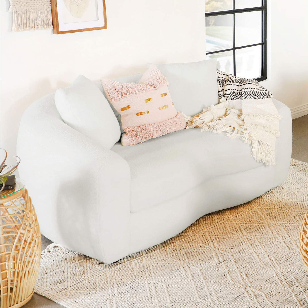509872 Isabella Faux Sheepskin Upholstered Loveseat Natural