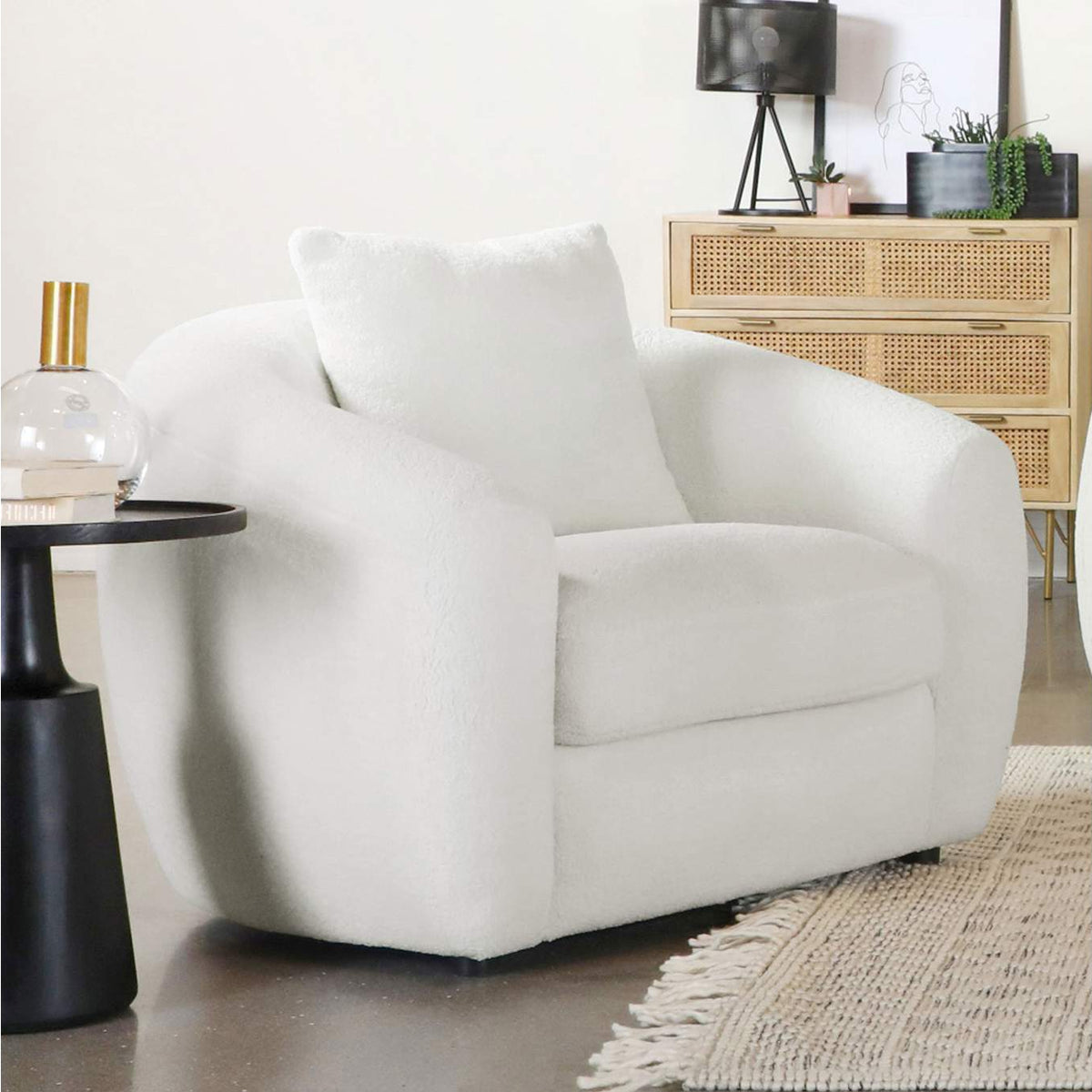 509873 Isabella Faux Sheepskin Upholstered Accent Chair Natural