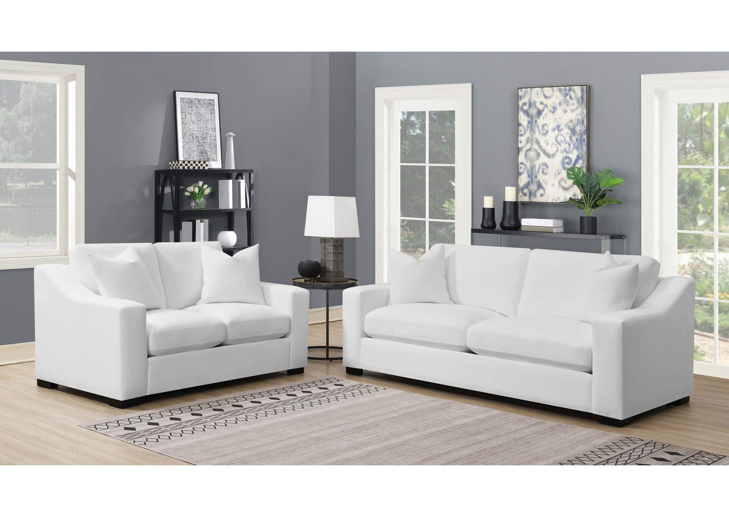 Ashlyn 2-piece Upholstered Sloped Arm Sofa Set White