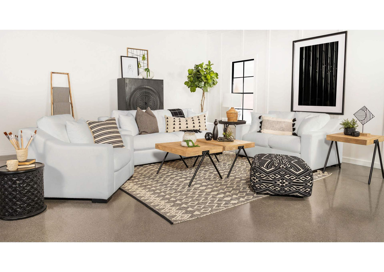 Ashlyn 3-piece Upholstered Sloped Arm Sofa Set White