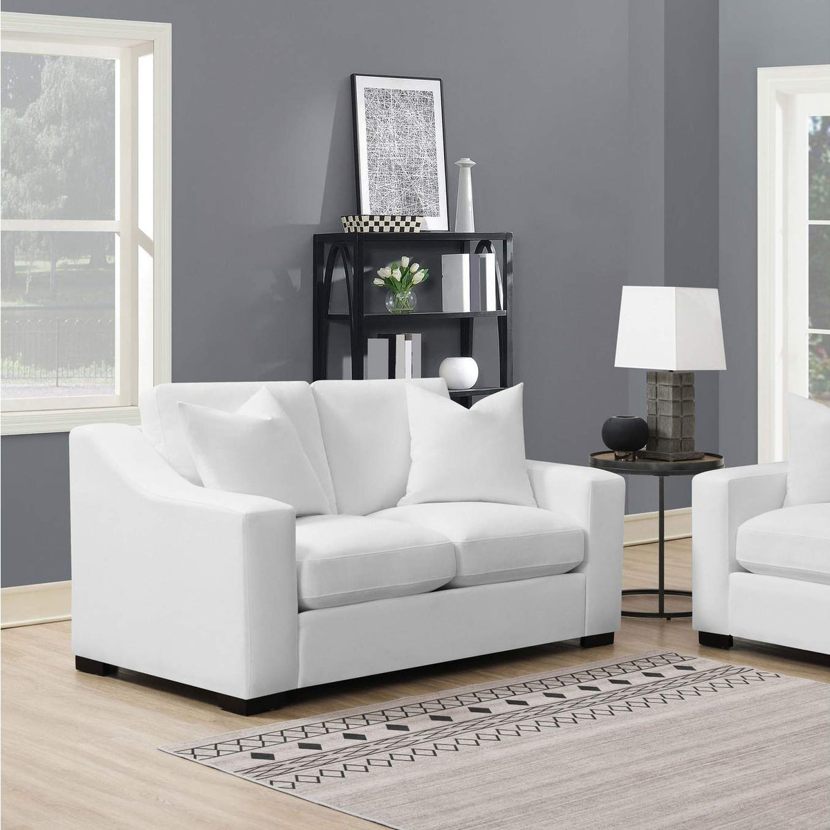 509892 Ashlyn Upholstered Sloped Arm Loveseat White